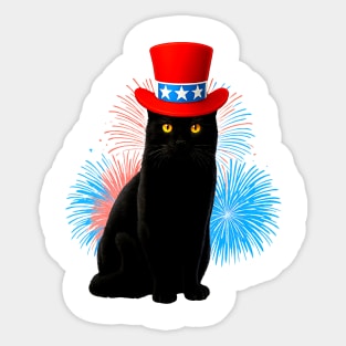 Patriotic Cat American Flag 4th of July Black Cat Fireworks Sticker
